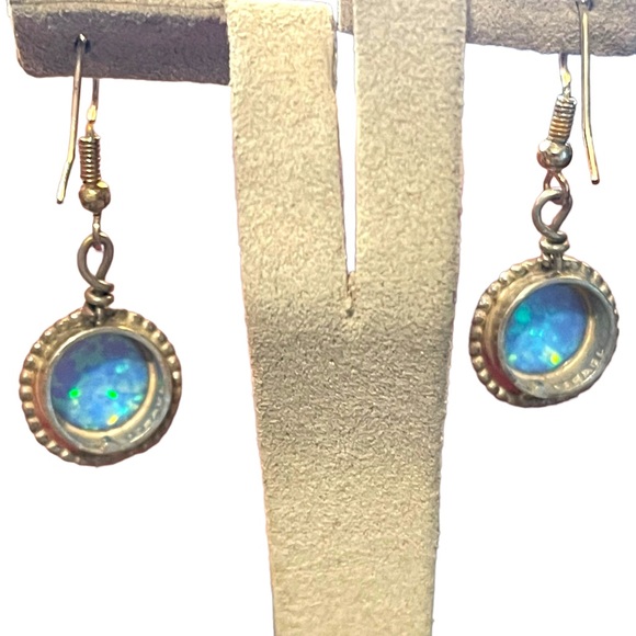 Vintage Israel Fire opal silver finish stone earrings dangle - Picture 4 of 5